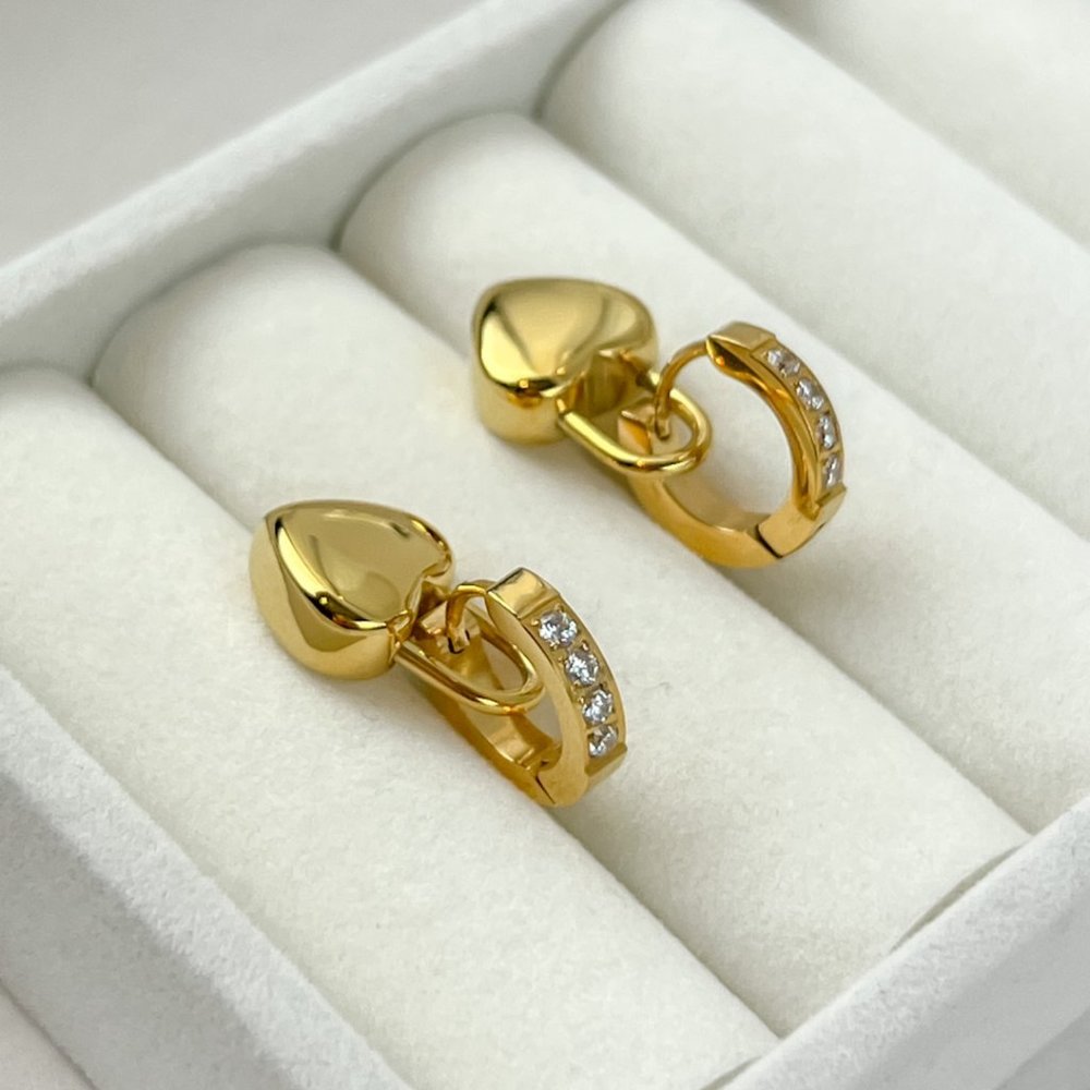 Gold Plated Huggie Hoop Heart Earrings Heart Pendant Earrings - Picture 2 of 11